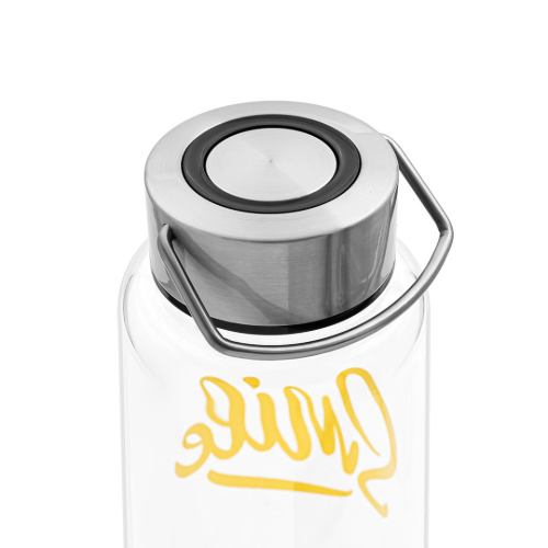 مشخصات بطری آب شیشه ای متوسط درب استیل دسته دار 1030 میلی لیتر یونیک UN-3077