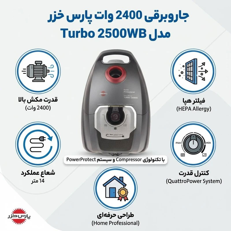 جارو برقی پارس خزر مدل توربو بوش