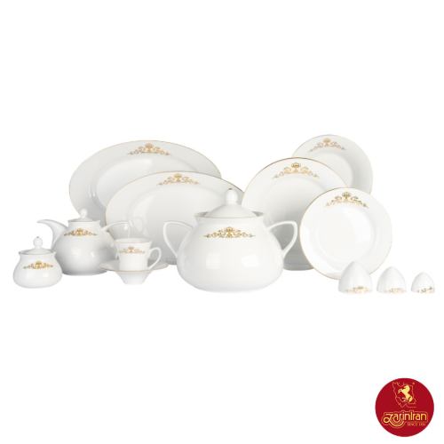 سرویس چینی زرین شهرزاد طرح کوئین طلایی 12 نفره 108 پارچه