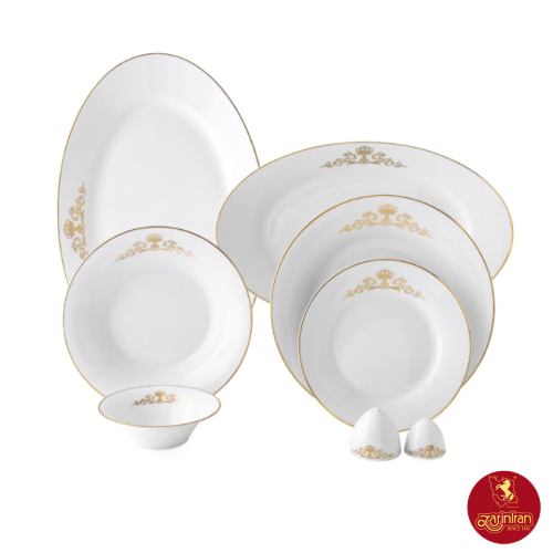 قیمت سرویس چینی زرین شهرزاد طرح کوئین طلایی 12 نفره 108 پارچه