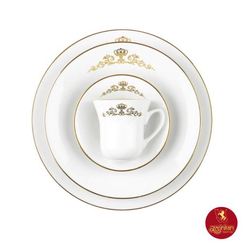 خرید سرویس چینی زرین شهرزاد طرح کوئین طلایی 12 نفره 108 پارچه