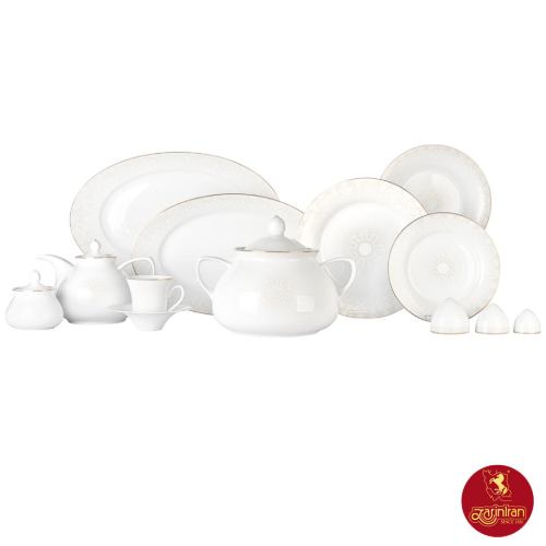 سرویس چینی زرین شهرزاد طرح سریر سپید 12 نفره 108 پارچه