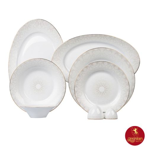 قیمت سرویس چینی زرین شهرزاد طرح سریر سپید 12 نفره 108 پارچه