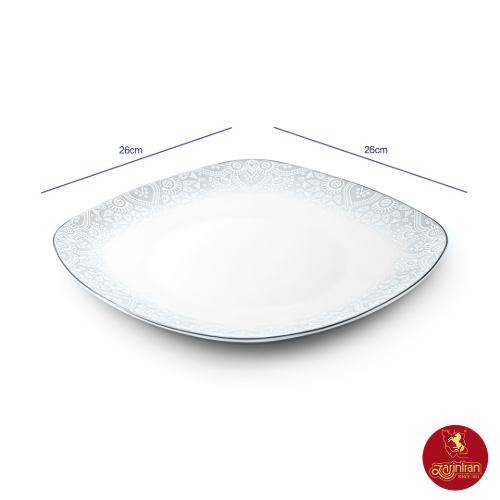 قیمت بشقاب تخت چینی زرین کواترو طرح ادلین طوسی سایز 26