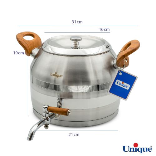 کتری استیل 5 لیتر و قوری چینی یونیک طرح ترک دسته چوبی