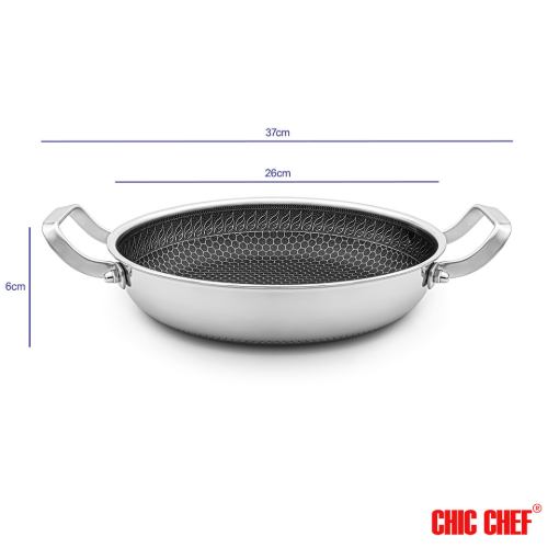 ابعاد تابه استیل کربنی CHI-3026 دو دسته چیک شف