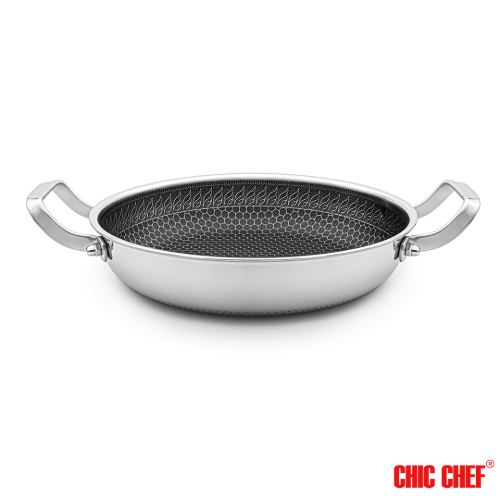 تابه استیل کربنی CHI-3028 دو دسته چیک شف سایز 28