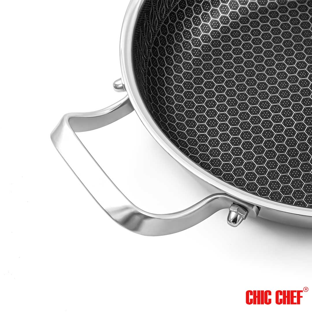 قیمت تابه استیل کربنی CHI-3028 دو دسته چیک شف سایز 28