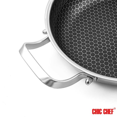 قیمت تابه استیل کربنی CHI-3028 دو دسته چیک شف سایز 28