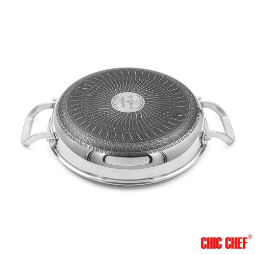 مشخصات تابه استیل کربنی CHI-3028 دو دسته چیک شف سایز 28