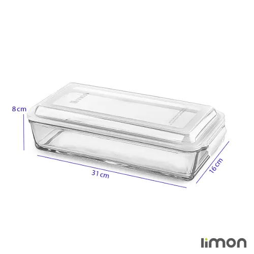 ظرف شیشه ای مستطیل دربدار لیمون 1.4 لیتر