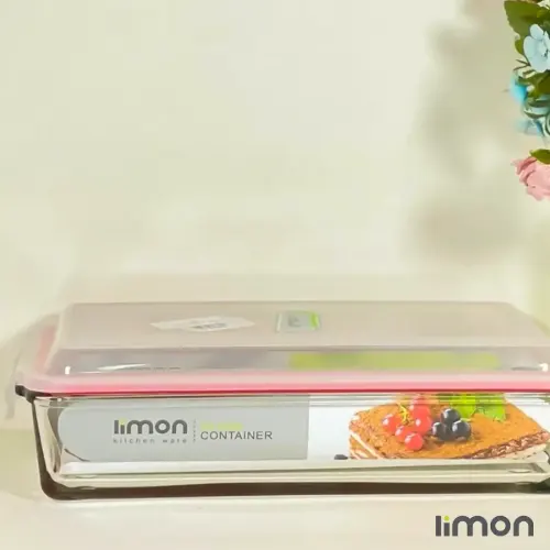 ظرف شیشه ای مستطیل دربدار لیمون 1.4 لیتر کد 2050