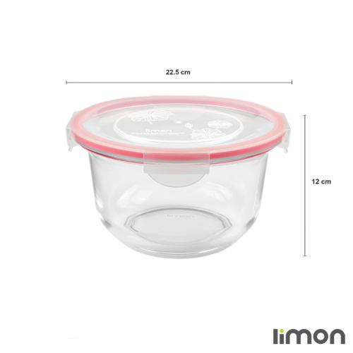 ابعاد ظرف شیشه ای گرد دربدار 2 لیتری لیمون 2076