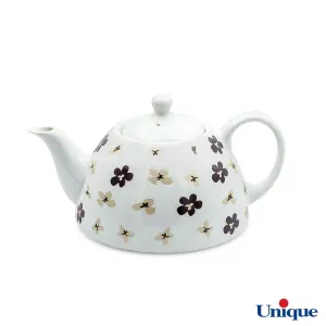 قوری چینی یونیک مدل گل طوسی UN-7542