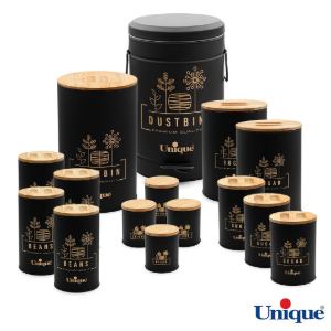 سرویس آشپزخانه 15 پارچه یونیک فانتزی مشکی گل درب بامبو UN-8053