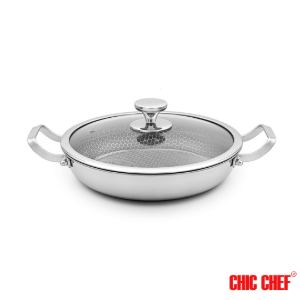 تابه دو دسته درب دار استیل کربنی مدل chi 2028t سایز 28