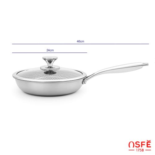 کیفیت تابه تک دسته استیل کربنی OSFE درب دار سری 1758 سایز 24 مدل os-t24