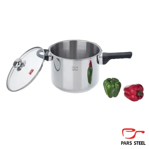 گنجایش زودپز پارس استیل کف سه لایه با درب پیرکس و سبد بخارپز