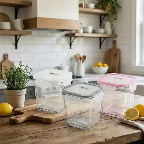 ظرف شیشه ای مربع دربدار 860 میلی لیتری لیمون 1984