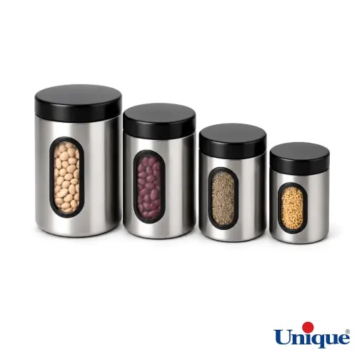 ظرف حبوبات در 4 سایز پنجره دار استیل یونیک UN-5990