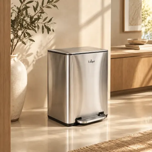 مشخصات سطل زباله چهارگوش 20 لیتری استیل یونیک UN2-4300 با آرام بند