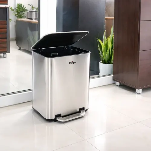 سطل زباله چهارگوش 20 لیتری استیل یونیک UN2-4300 با آرام بند