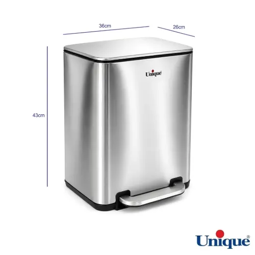ابعاد سطل زباله چهارگوش 20 لیتری استیل یونیک UN2-4300 با آرام بند