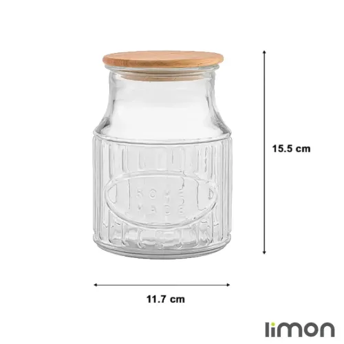 ابعاد بانکه شیشه ای درب چوبی 1 لیتری لیمون 2262