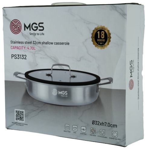 تابه سایز 32 دو دسته استیل کف لیزری کد PS3132