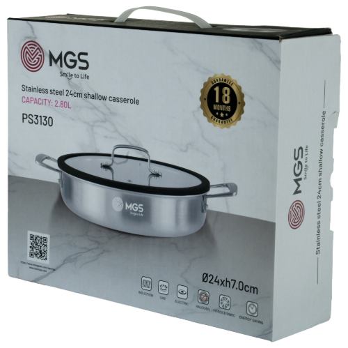 تابه سایز  24 دو دسته استیل کف لیزری کد PS3130