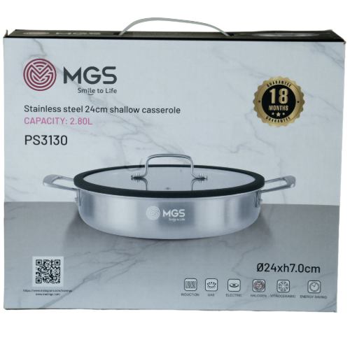 تابه سایز  24 دو دسته استیل کف لیزری کد PS3130