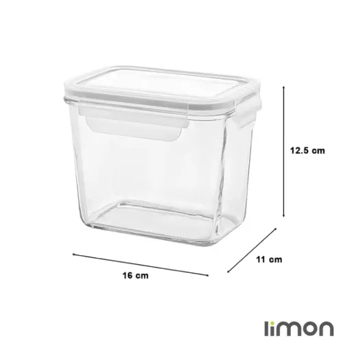 ابعاد ظرف شیشه ای مستطیل درب دار 920 میلی لیتر لیمون 2153