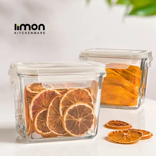 خرید ظرف شیشه ای مستطیل درب دار 920 میلی لیتر لیمون 2153
