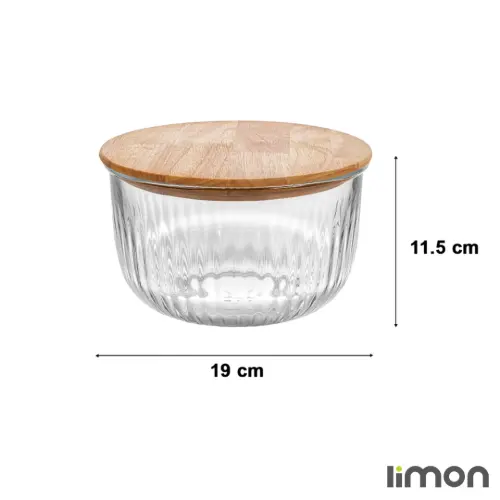 خرید کاسه گرد شیشه ای لیمون 1.8 لیتر درب چوبی 2177