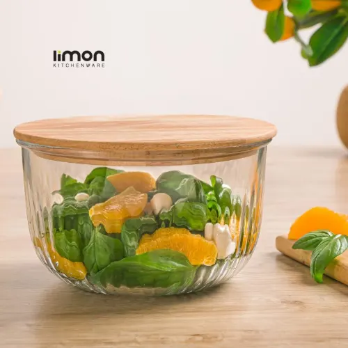 قیمت کاسه گرد شیشه ای لیمون 1.8 لیتر درب چوبی 2177
