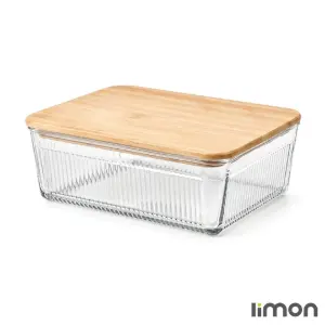 ظرف شیشه ای شیاردار 2.250 لیتر درب چوبی لیمون 2192