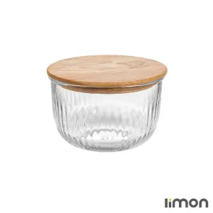 کاسه گرد شیشه ای لیمون 970 میلی لیتر درب چوبی 2176