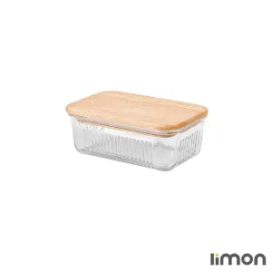 ظرف شیشه ای شیاردار 450 میلی لیتر درب چوبی لیمون 2190