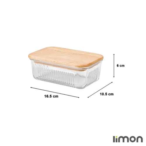 خرید ظرف شیشه ای شیاردار 450 میلی لیتر درب چوبی لیمون 2190