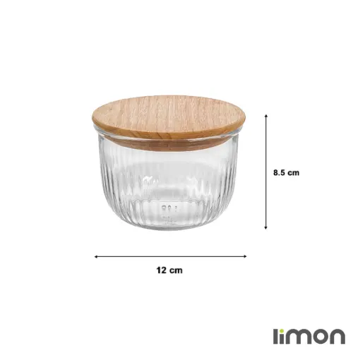 خرید کاسه گرد شیشه ای لیمون 470 میلی لیتر درب چوبی 2175