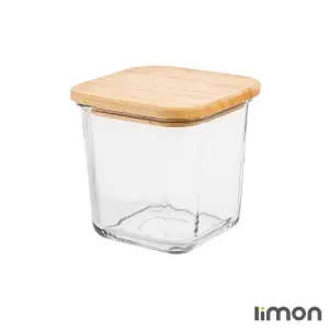 ظرف شیشه ای 860 میلی لیتر درب چوبی لیمون 2189