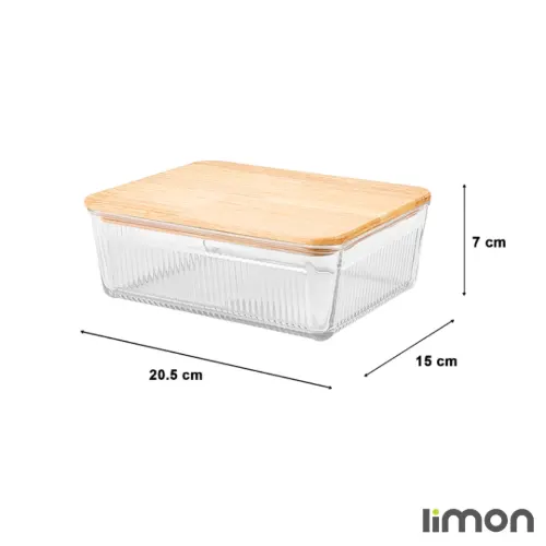 خرید ظرف شیشه ای شیاردار 1.1 لیتر درب چوبی لیمون 2191