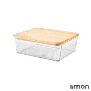 ظرف شیشه ای شیاردار 1.1 لیتر درب چوبی لیمون 2191