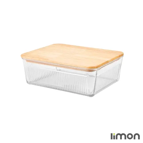 ظرف شیشه ای شیاردار 1.1 لیتر درب چوبی لیمون 2191